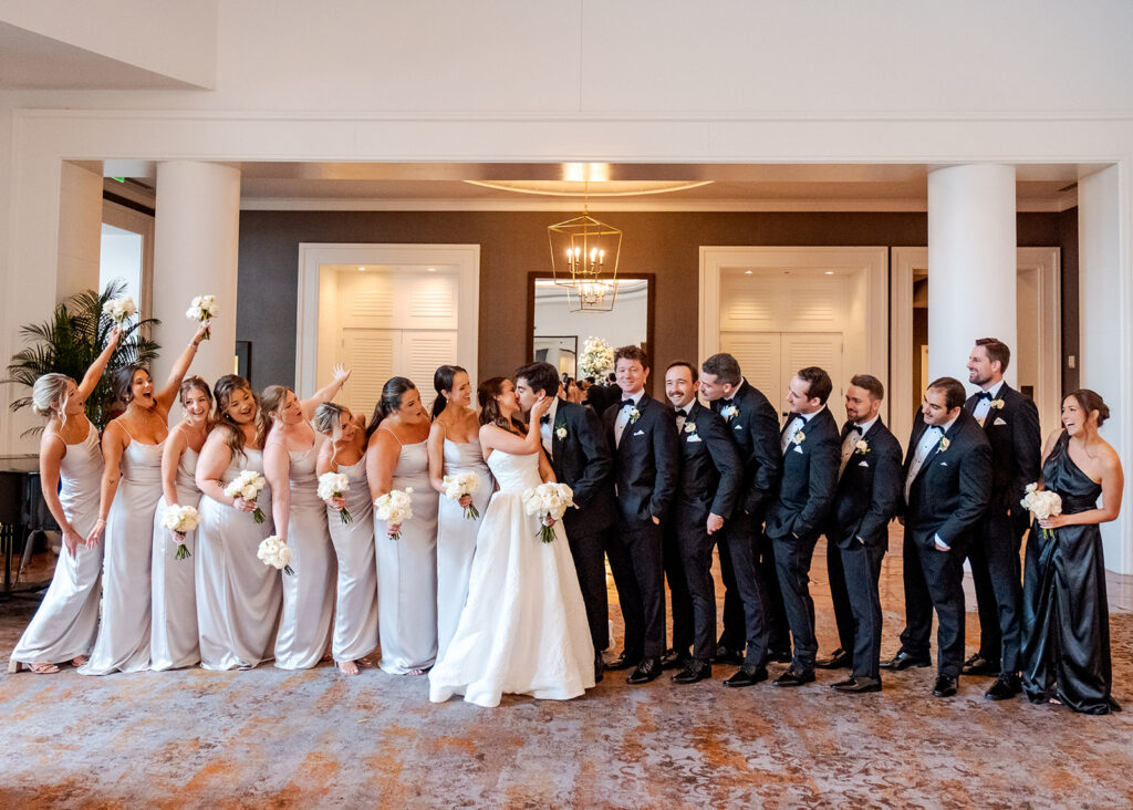 Editorial, modern bridal bouquet with white playa blanca and cloud garden roses and white peonies. Soft, romantic and timeless floral design for Atlanta wedding in Buckhead. Elegant, all-white wedding flowers in a luxury setting. Design by Rosemary & Finch Floral Design in Nashville, TN.